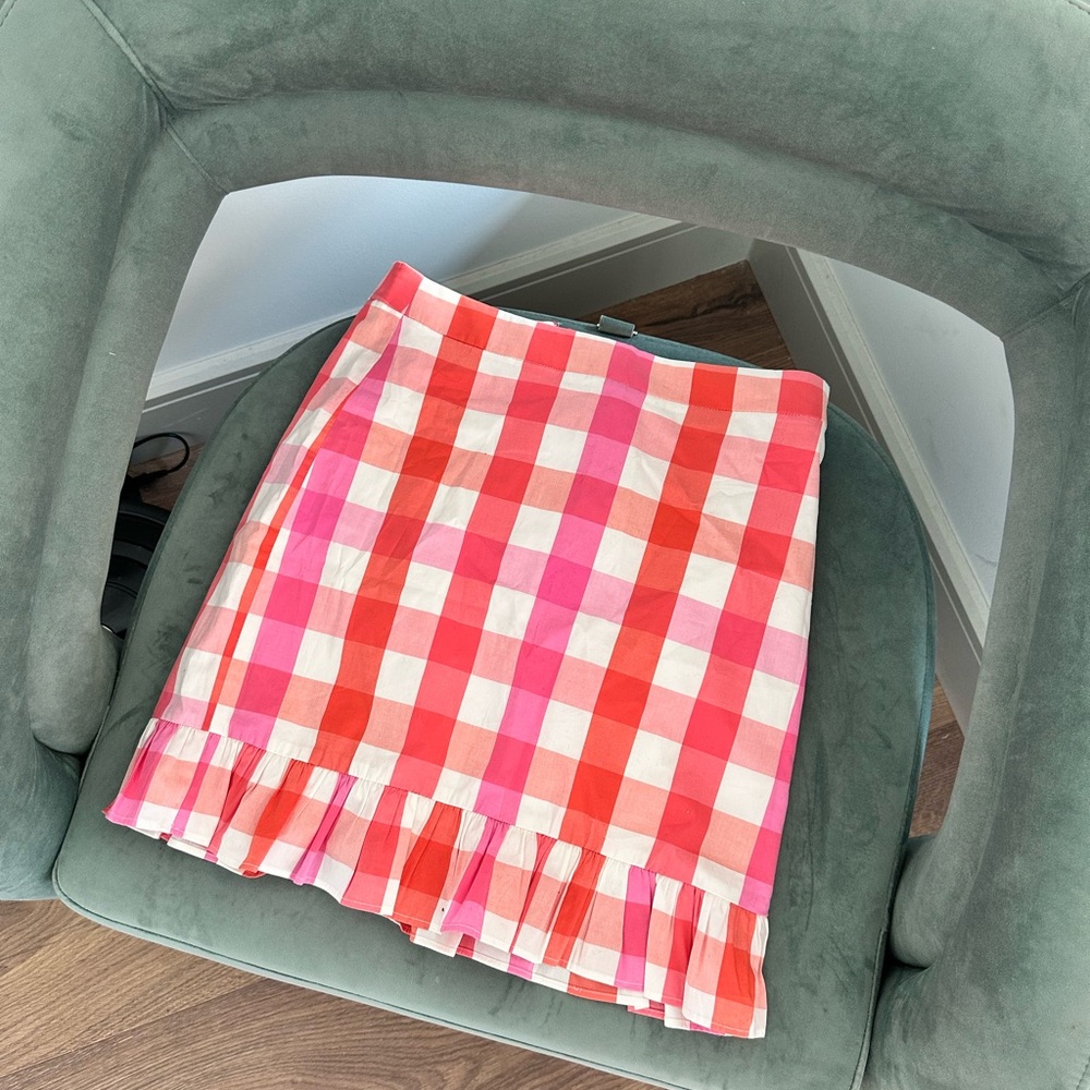 JCrew Pink & Orange Plaid Ruffle Skirt